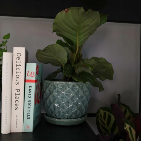 Donica z podstawką doniczka ceramiczna na balkon miętowa