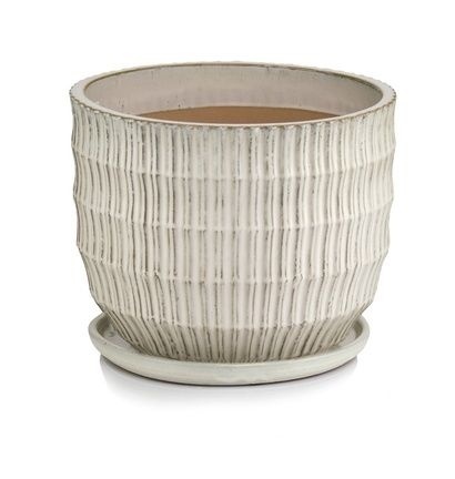 Donica z podstawką doniczka ogrodowa ceramiczna beżowa