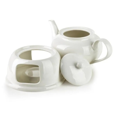 Dzbanek czajnik na herbatę z podgrzewaczem porcelana biały