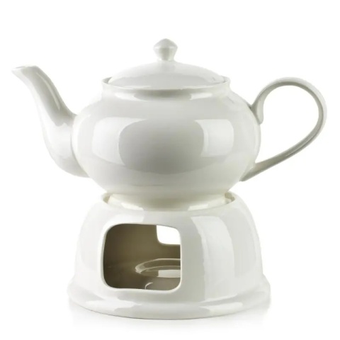 Dzbanek czajnik na herbatę z podgrzewaczem porcelana biały