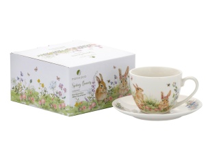 Filiżanka porcelana do herbaty ze spodkiem spring bunnies