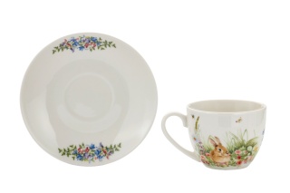Filiżanka porcelana do herbaty ze spodkiem spring bunnies