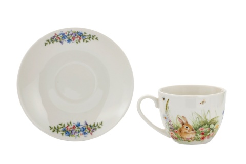 Filiżanka porcelana do herbaty ze spodkiem spring bunnies