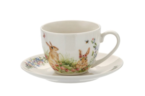Filiżanka porcelana do herbaty ze spodkiem spring bunnies