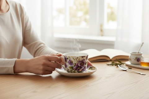 Filiżanka porcelanowa w prezentowym pudełku bratki do kawy