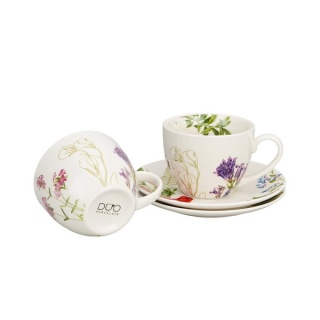 Filiżanki spodki porcelana prezent zestaw 2szt barwy natury