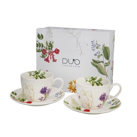 Filiżanki spodki porcelana prezent zestaw 2szt barwy natury