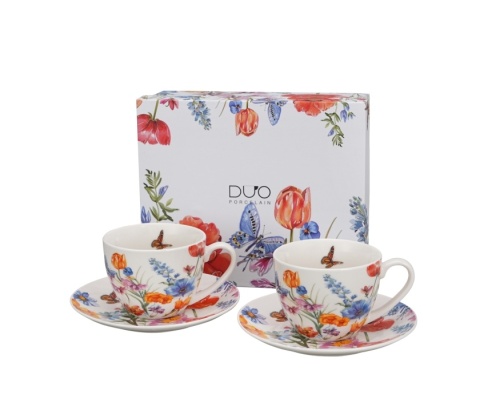 Filiżanki spodki porcelana prezent zestaw 2 szt spring