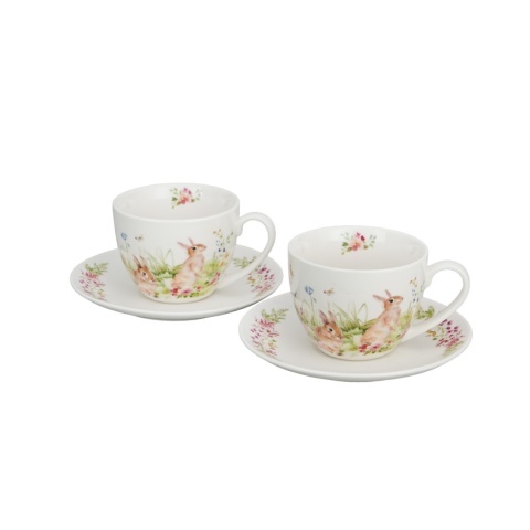 Filiżanki porcelana spodki zestaw 2szt wiosenna sielanka