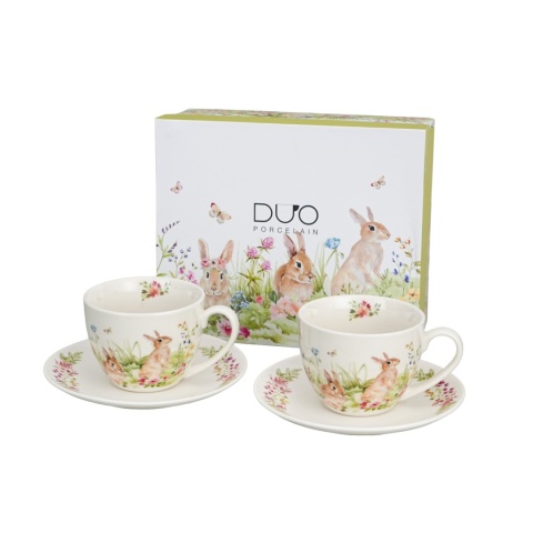 Filiżanki porcelana spodki zestaw 2szt wiosenna sielanka