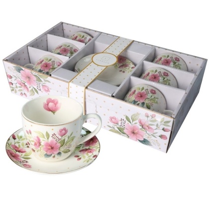 Filiżanki zestaw kawowy Livello porcelana 6 szt kwiaty