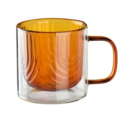 Kubek szklany termiczny Peter honey z uszkiem dwuściankowy