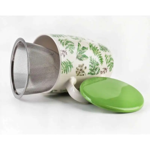 Kubek do herbaty z zaparzaczem Eddy zielony liść porcelana