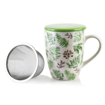Kubek do herbaty z zaparzaczem Eddy zielony liść porcelana