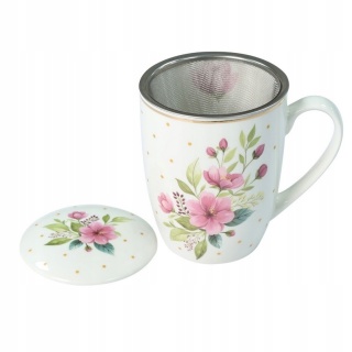 Kubek do herbaty z zaparzaczem livello porcelana kwiaty