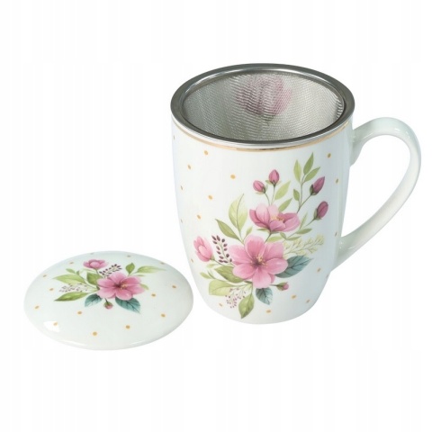 Kubek do herbaty z zaparzaczem livello porcelana kwiaty