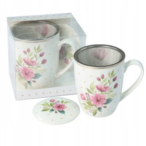 Kubek do herbaty z zaparzaczem livello porcelana kwiaty