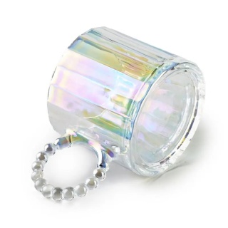 Kubek szklany do kawy szklanka z uchem koraliki tłoczenia