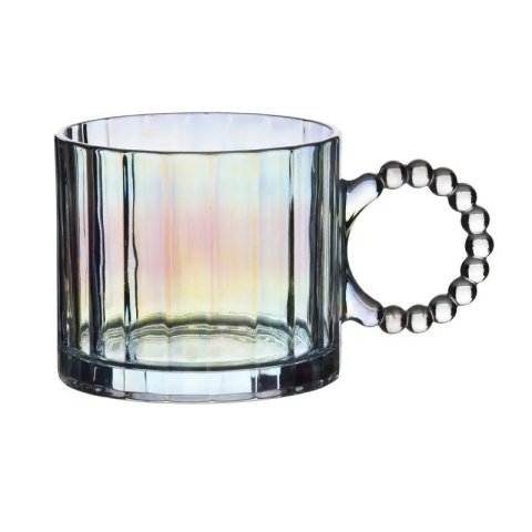 Kubek szklany do kawy szklanka z uchem koraliki tłoczenia