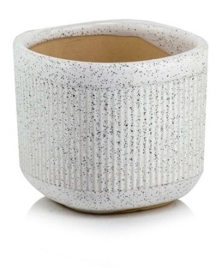 Osłonka ceramiczna doniczka biała nakrapiana marmur kwiaty