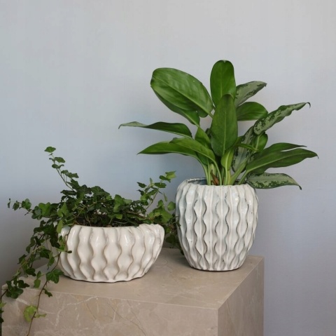 Osłonka doniczka ceramiczna mrozoodporna biała vintage