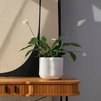 Osłonka ceramiczna biała doniczka nakrapiana marmur kwiaty