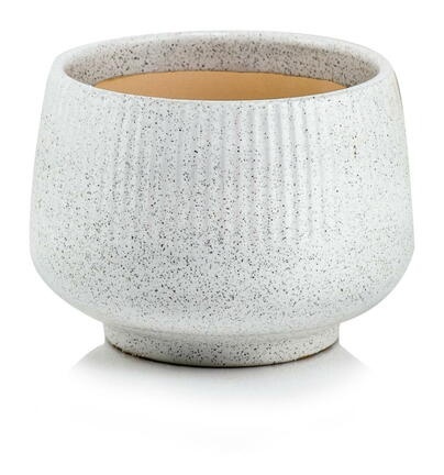 Osłonka doniczka ceramiczna biała nakrapiana marmur