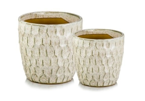 Osłonka doniczka ceramiczna na kwiaty kremowa vintage