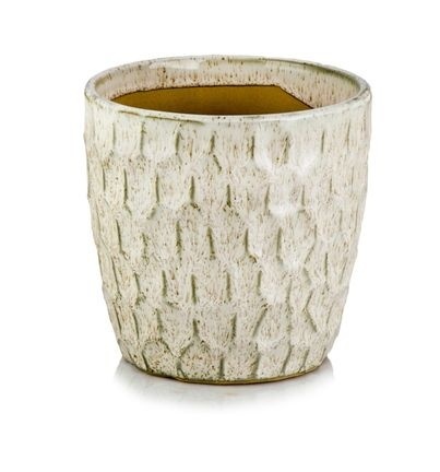 Osłonka doniczka ceramiczna na kwiaty kremowa vintage