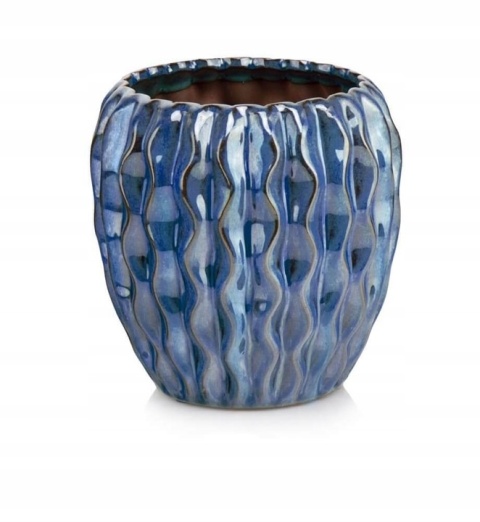 Osłonka ceramiczna doniczka mrozoodporna niebieska ozdobna