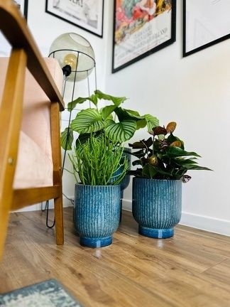 Osłonka donica doniczka ceramika niebieska na kwiaty