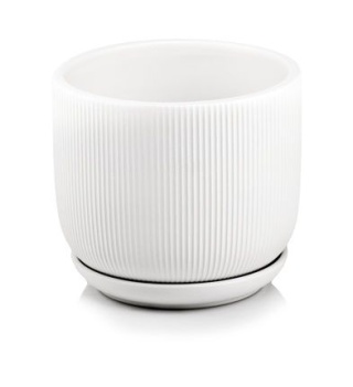 Doniczka biała donica z podstawką ceramiczna na kwiaty mat