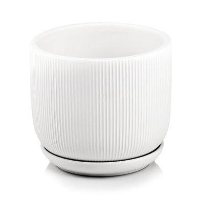 Doniczka biała donica z podstawką ceramiczna na kwiaty mat