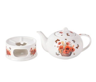 Dzbanek imbryk na podgrzewaczu maki crocus kosz kwiatów