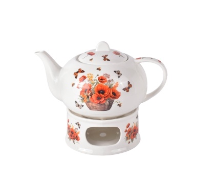 Dzbanek imbryk na podgrzewaczu maki crocus kosz kwiatów