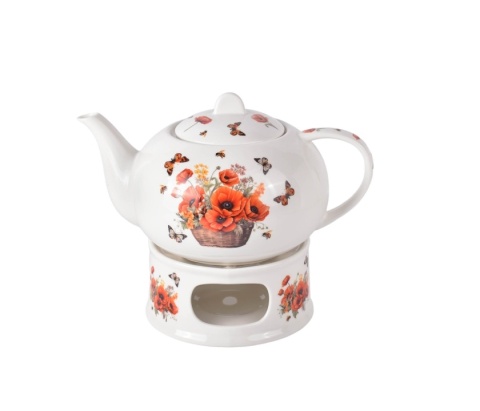 Dzbanek imbryk na podgrzewaczu maki crocus kosz kwiatów