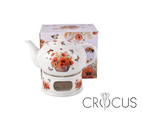 Dzbanek imbryk na podgrzewaczu maki crocus kosz kwiatów