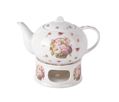 Dzbanek na podgrzewaczu imbryk piwonie crocus porcelana