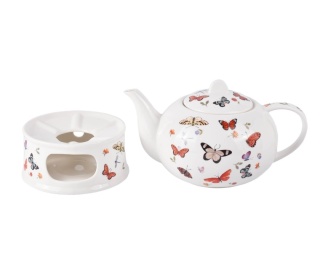 Imbryk dzbanek na podgrzewaczu butterflies motyle crocus