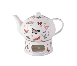 Imbryk dzbanek na podgrzewaczu butterflies motyle crocus