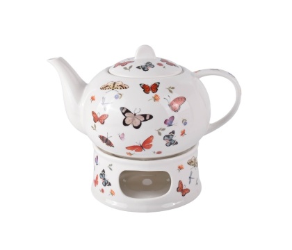 Imbryk dzbanek na podgrzewaczu butterflies motyle crocus