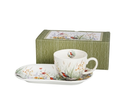 Filiżanka jumbo ze spodkiem zestaw śniadaniowy july kwiaty