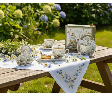 Filiżanka jumbo ze spodkiem zestaw śniadaniowy july kwiaty