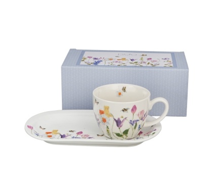 Filiżanka jumbo ze spodkiem zestaw śniadaniowy may kwiaty