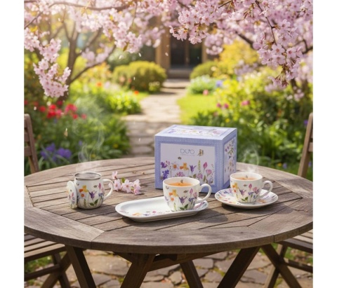 Filiżanka jumbo ze spodkiem zestaw śniadaniowy may kwiaty