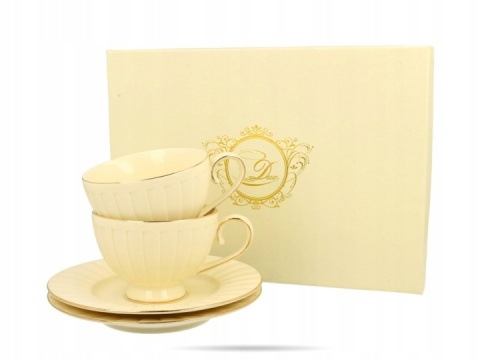 Filiżanki do kawy herbaty Nina na prezent ecru zestaw 2szt