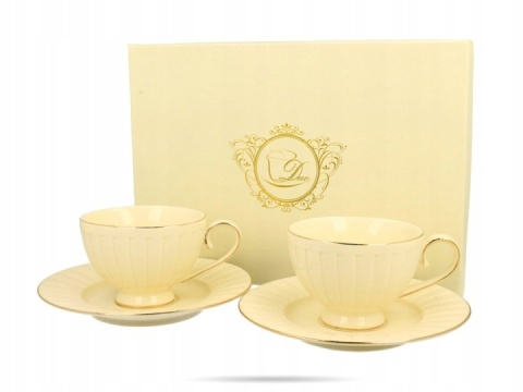 Filiżanki do kawy herbaty Nina na prezent ecru zestaw 2szt