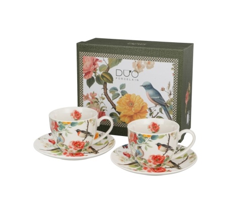 Filiżanki ze spodkami April na prezent komplet 2 szt róże