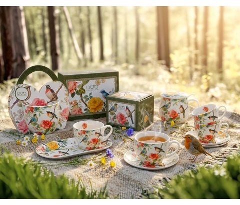 Filiżanki ze spodkami April na prezent komplet 2 szt róże