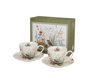 Filiżanki ze spodkami July na prezent kwiaty komplet 2szt